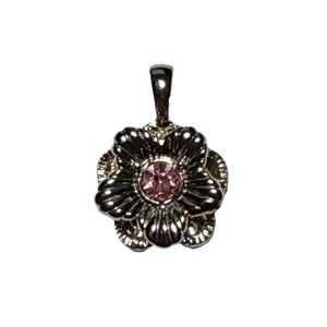 Vintage Sophia Fiori Silver Tone Flower Charm Pendant Pink Rhinestone J-10E